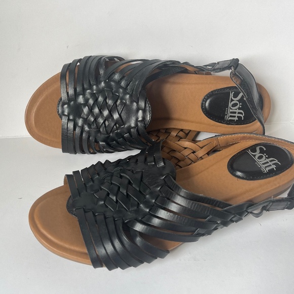 Sofft Woven Black Leather Cushioned Comfy Gladiator Casual Sandals Flats 8.5 - Picture 1 of 8